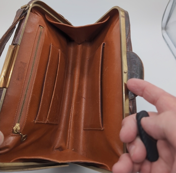 Deitsch Brown Lizard Reptile Leather Handbag 1950s Vintage - Picture 8 of 9